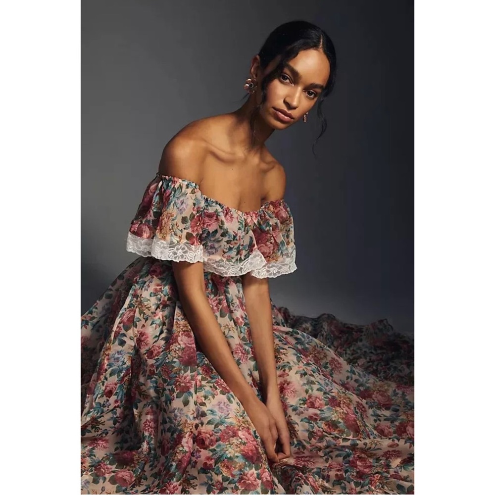 NEW Selkie Nightcap Romance Novel Floral Off-Shoulder Dress - Picture 5 of 16